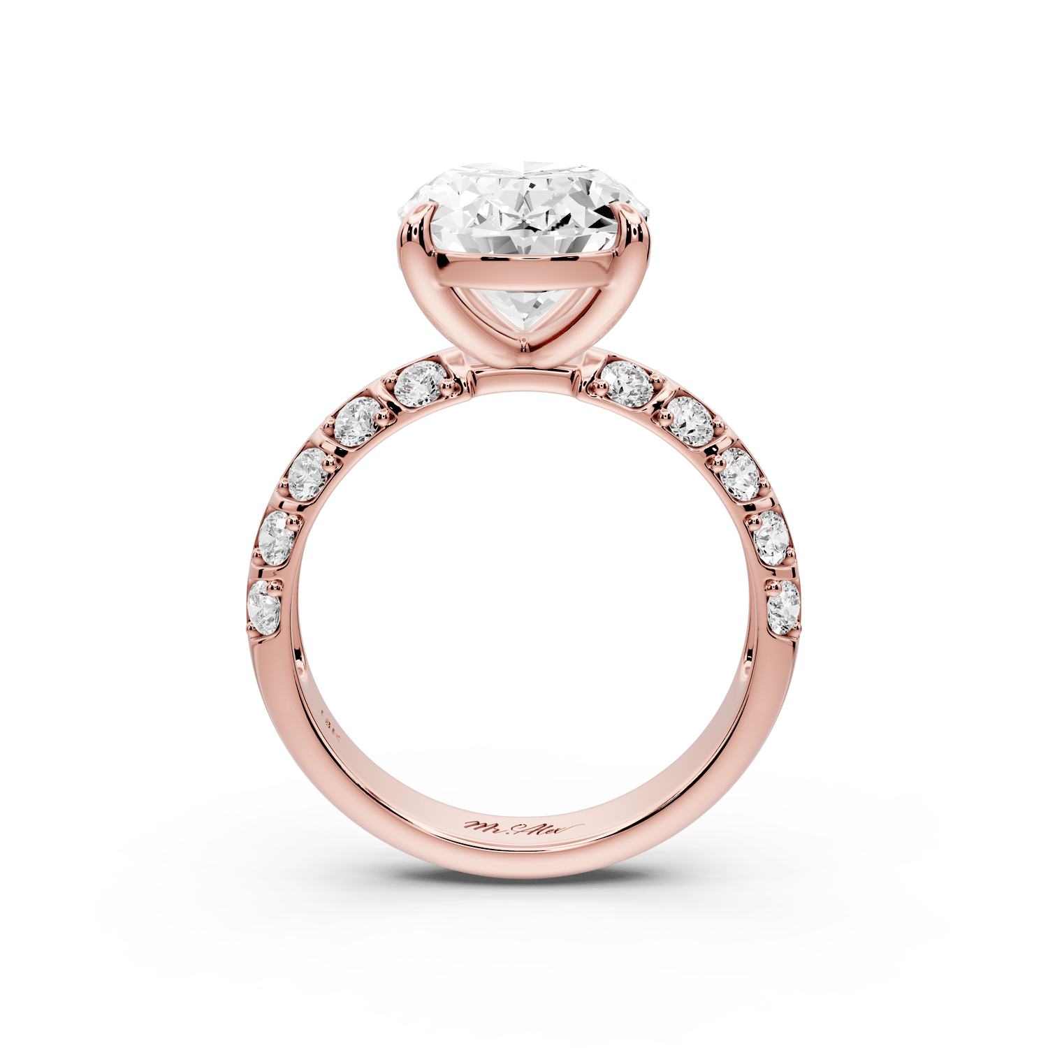 Jessica - 4ct 14k rose gold Oval Split-Shank Engagement Ring with Double-Row Shared-Prong Pavé Band - Mr. Alex Jewelry
