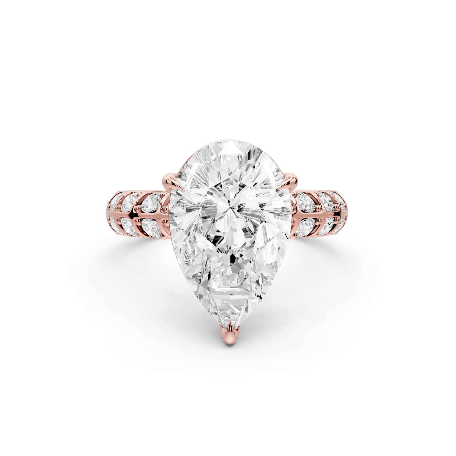 Jessica - 4ct 14k rose gold Pear Split-Shank Engagement Ring with Double-Row Shared-Prong Pavé Band - Mr. Alex Jewelry