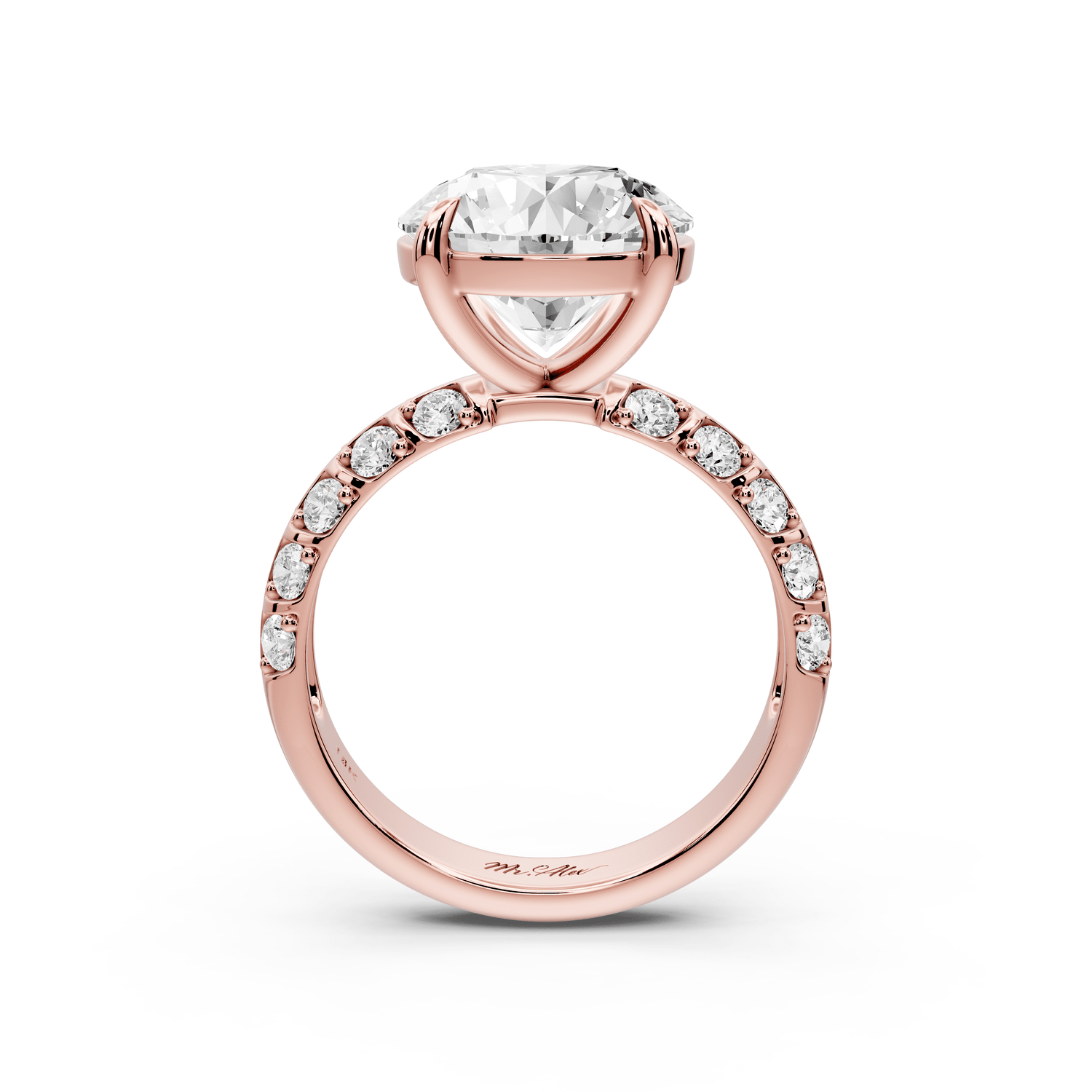 Jessica - 4ct 14k rose gold Round Split-Shank Engagement Ring with Double-Row Shared-Prong Pavé Band - Mr. Alex Jewelry