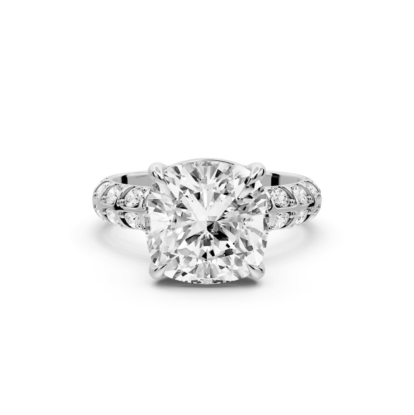 Jessica - 4ct 14k white gold Cushion Split-Shank Engagement Ring with Double-Row Shared-Prong Pavé Band - Mr. Alex Jewelry
