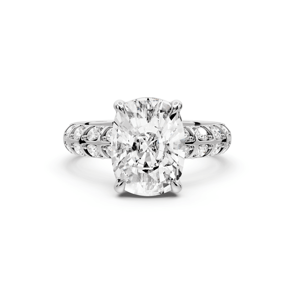 Jessica - 4ct 14k white gold Ecushion Split-Shank Engagement Ring with Double-Row Shared-Prong Pavé Band - Mr. Alex Jewelry