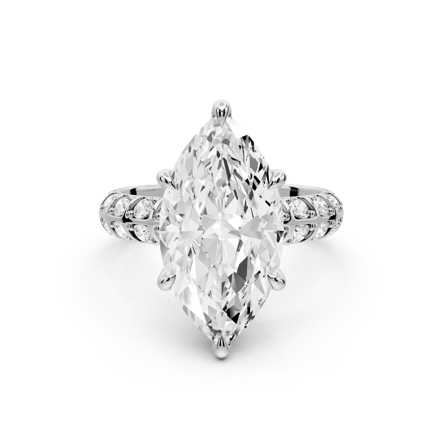 Jessica - 4ct 14k white gold Marquise Split-Shank Engagement Ring with Double-Row Shared-Prong Pavé Band - Mr. Alex Jewelry