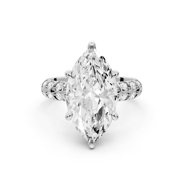 Jessica - 4ct 14k white gold Marquise Split-Shank Engagement Ring with Double-Row Shared-Prong Pavé Band - Mr. Alex Jewelry