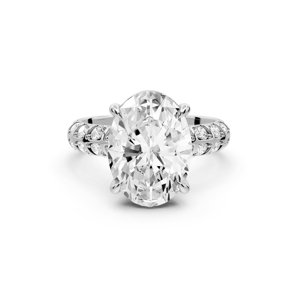 Jessica - 4ct 14k white gold Oval Split-Shank Engagement Ring with Double-Row Shared-Prong Pavé Band - Mr. Alex Jewelry
