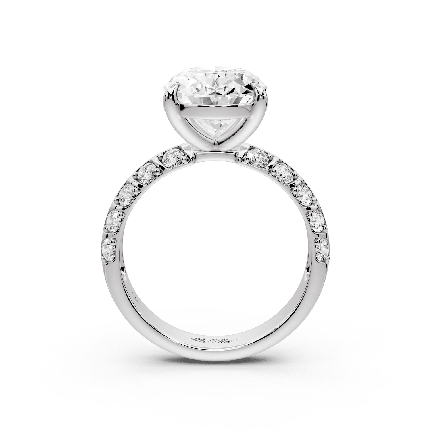 Jessica - 4ct 14k white gold Oval Split-Shank Engagement Ring with Double-Row Shared-Prong Pavé Band - Mr. Alex Jewelry