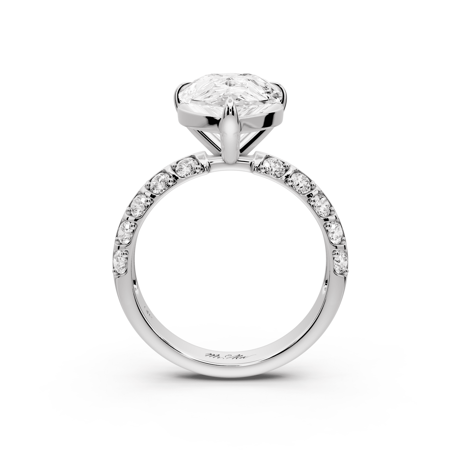 Jessica - 4ct 14k white gold Pear Split-Shank Engagement Ring with Double-Row Shared-Prong Pavé Band - Mr. Alex Jewelry