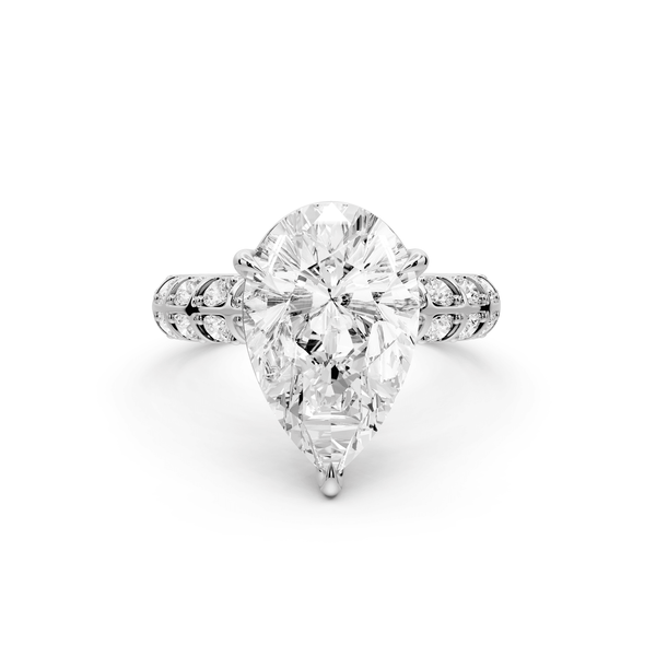 Jessica - 4ct 14k white gold Pear Split-Shank Engagement Ring with Double-Row Shared-Prong Pavé Band - Mr. Alex Jewelry