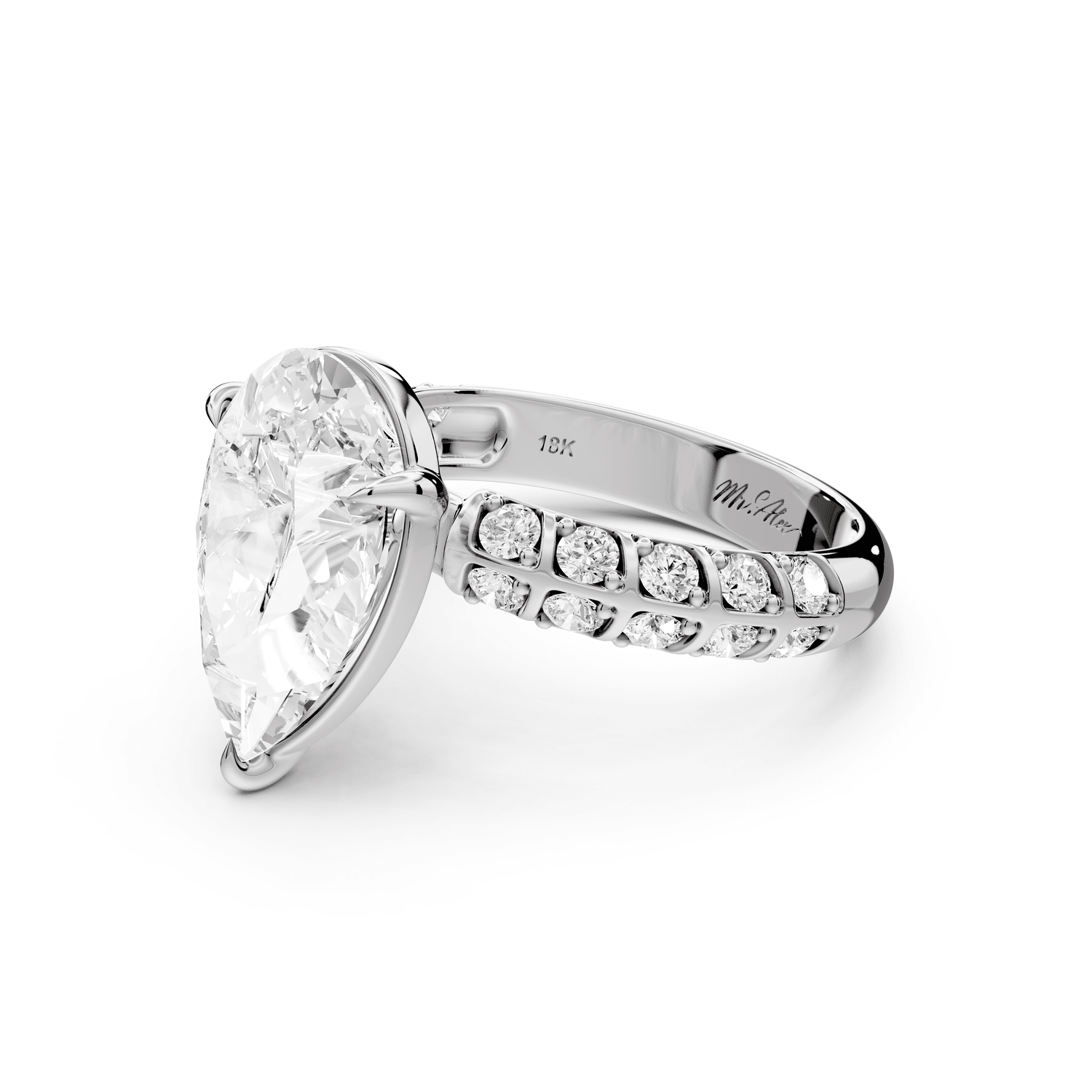 Jessica - 4ct 14k white gold Pear Split-Shank Engagement Ring with Double-Row Shared-Prong Pavé Band - Mr. Alex Jewelry