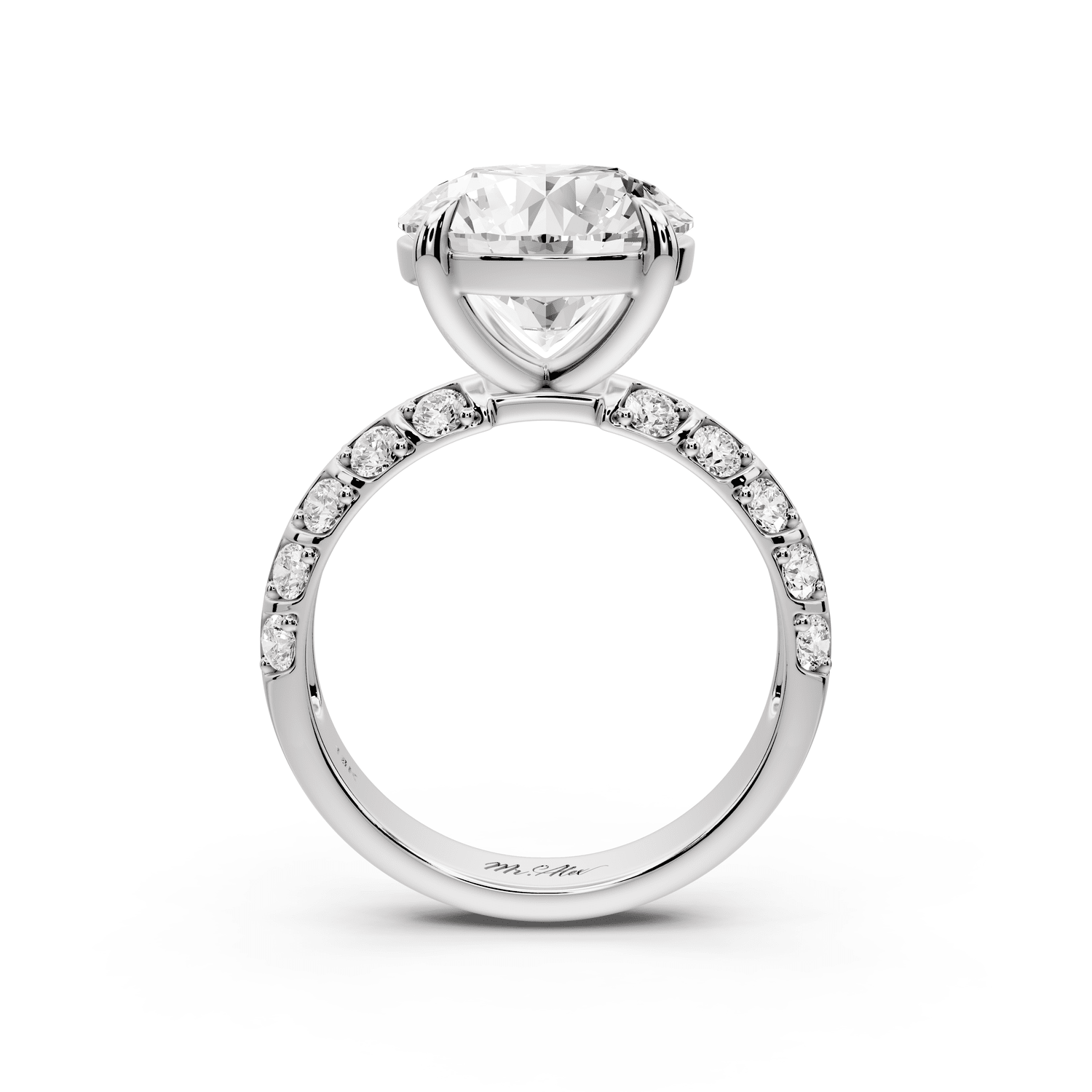 Jessica - 4ct 14k white gold Round Split-Shank Engagement Ring with Double-Row Shared-Prong Pavé Band - Mr. Alex Jewelry