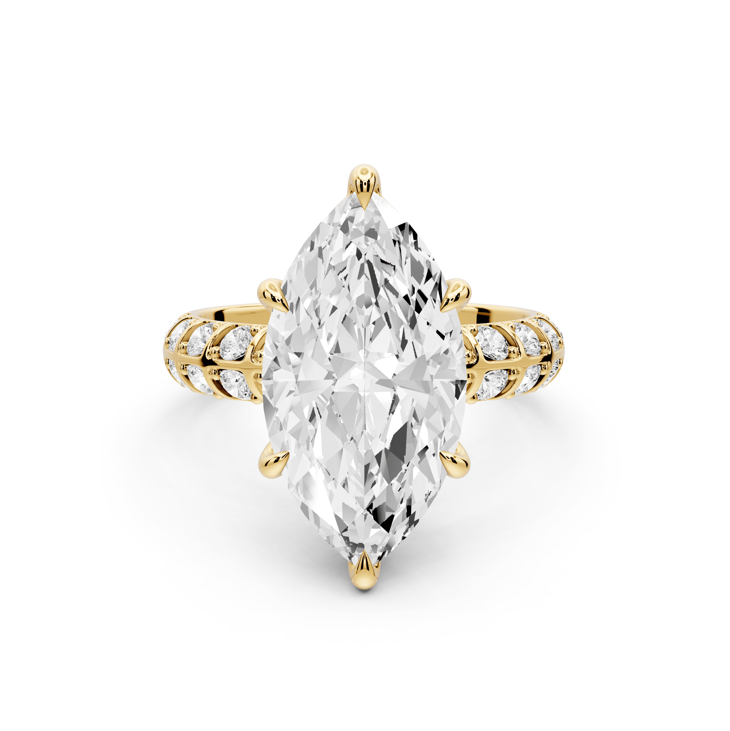 Jessica - 4ct 14k yellow gold Marquise Split-Shank Engagement Ring with Double-Row Shared-Prong Pavé Band - Mr. Alex Jewelry