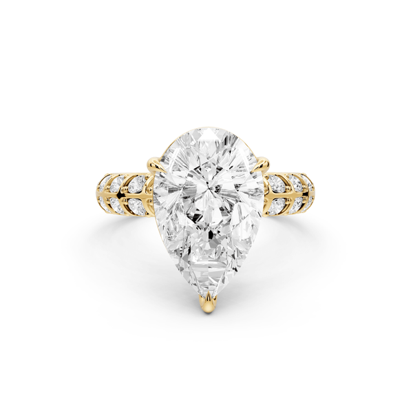 Jessica - 4ct 14k yellow gold Pear Split-Shank Engagement Ring with Double-Row Shared-Prong Pavé Band - Mr. Alex Jewelry