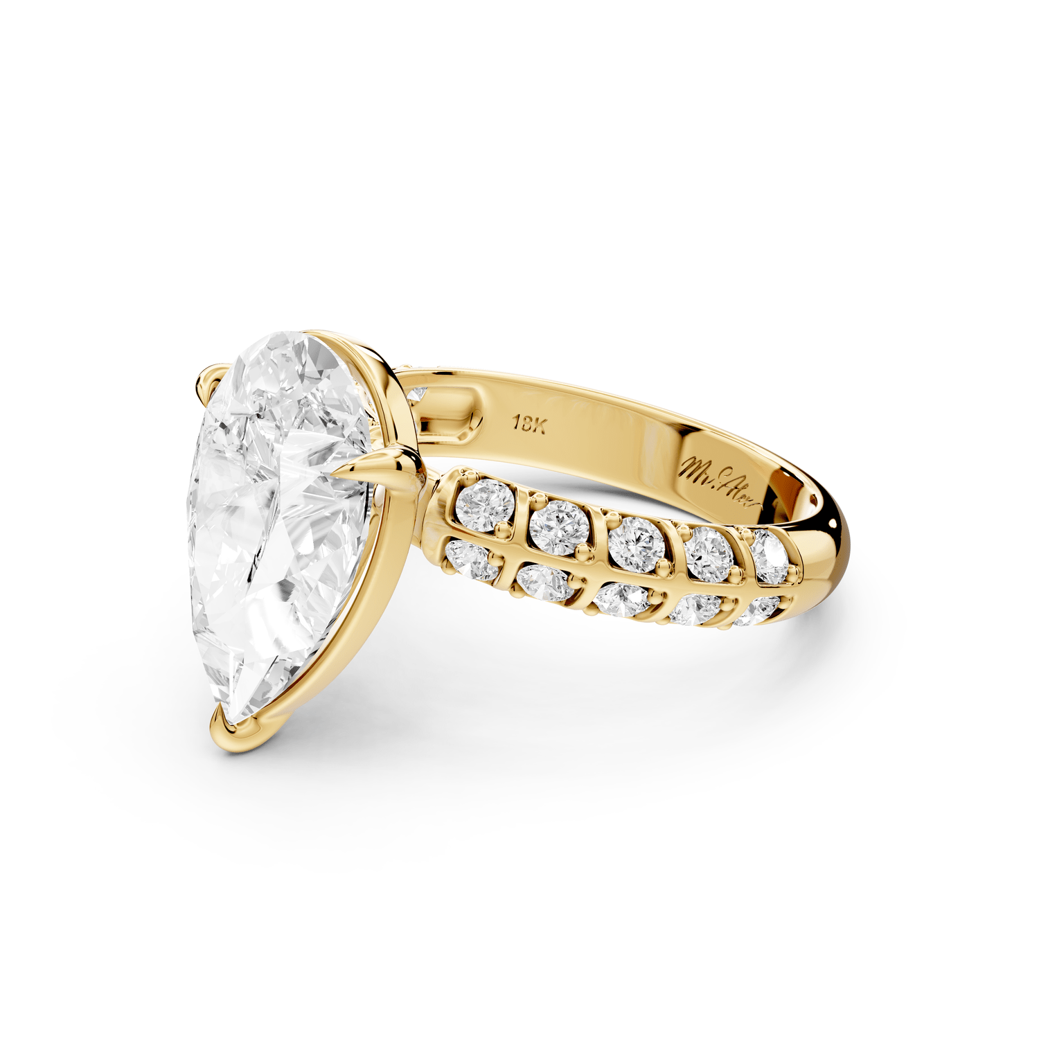 Jessica - 4ct 14k yellow gold Pear Split-Shank Engagement Ring with Double-Row Shared-Prong Pavé Band - Mr. Alex Jewelry