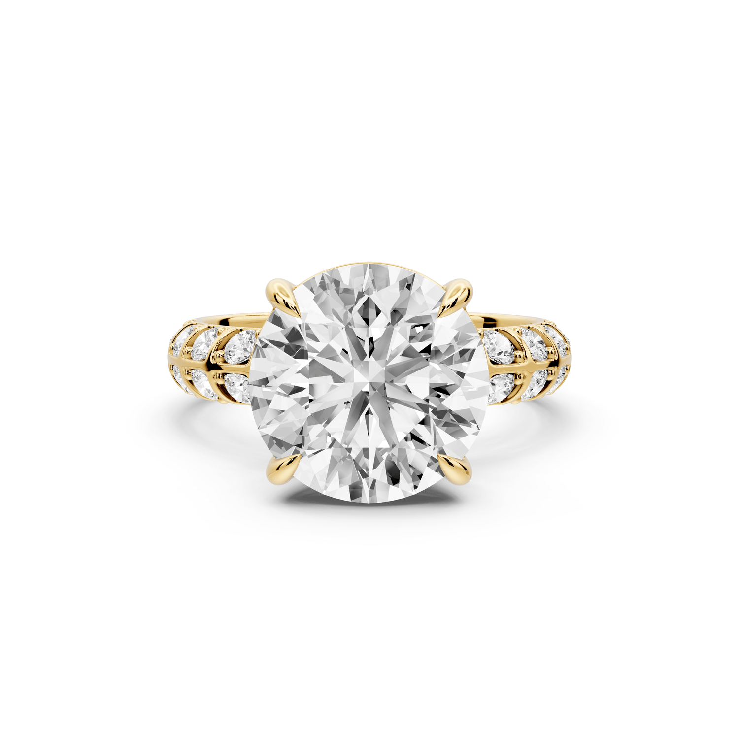 Jessica - 4ct 14k yellow gold Round Split-Shank Engagement Ring with Double-Row Shared-Prong Pavé Band - Mr. Alex Jewelry