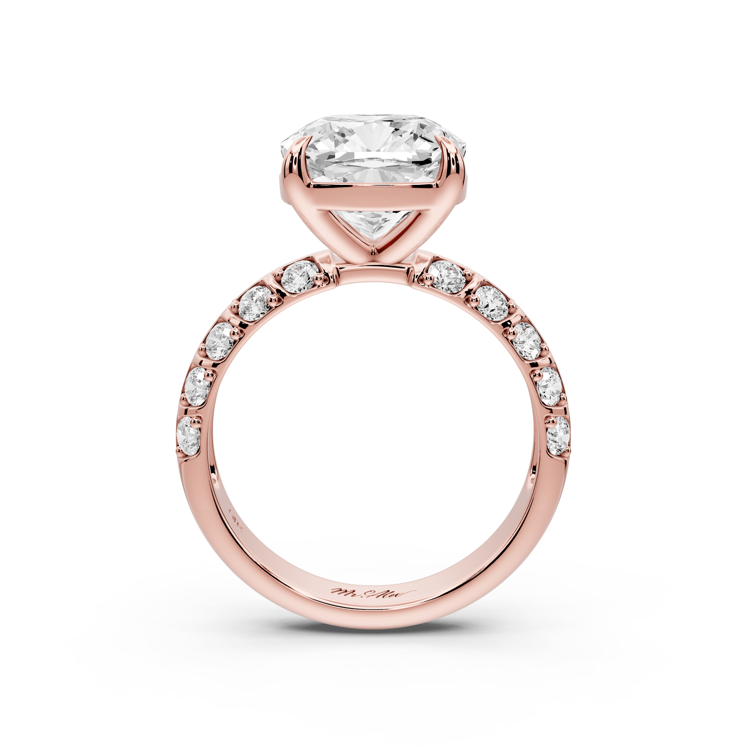 Jessica - 4ct 18k rose gold Cushion Split-Shank Engagement Ring with Double-Row Shared-Prong Pavé Band - Mr. Alex Jewelry