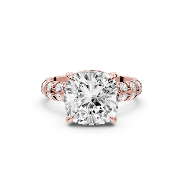 Jessica - 4ct 18k rose gold Cushion Split-Shank Engagement Ring with Double-Row Shared-Prong Pavé Band - Mr. Alex Jewelry