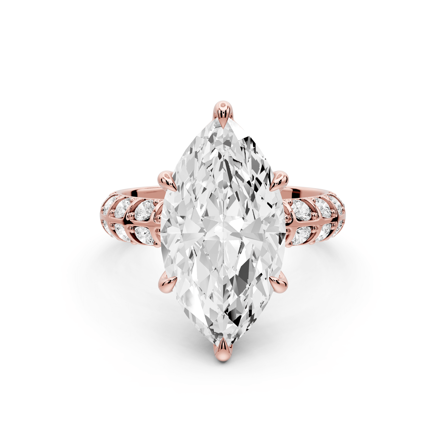Jessica - 4ct 18k rose gold Marquise Split-Shank Engagement Ring with Double-Row Shared-Prong Pavé Band - Mr. Alex Jewelry