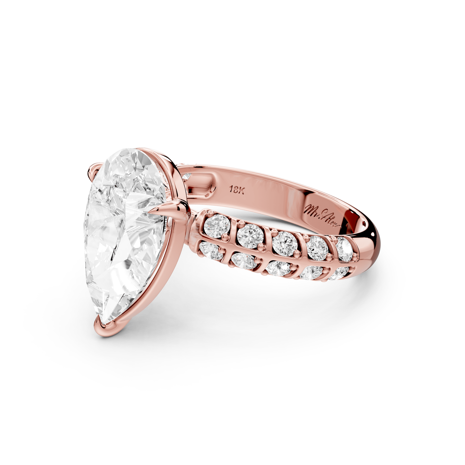 Jessica - 4ct 18k rose gold Pear Split-Shank Engagement Ring with Double-Row Shared-Prong Pavé Band - Mr. Alex Jewelry