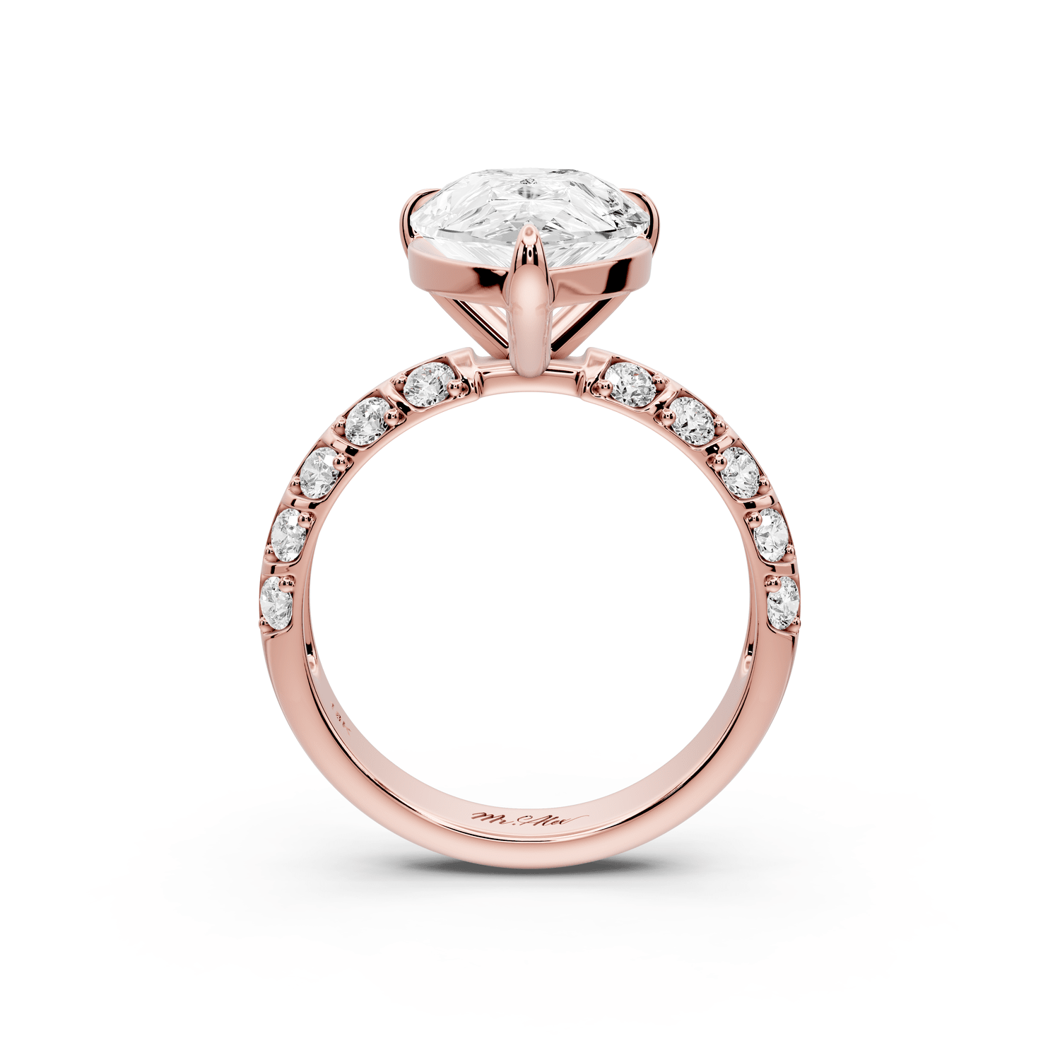 Jessica - 4ct 18k rose gold Pear Split-Shank Engagement Ring with Double-Row Shared-Prong Pavé Band - Mr. Alex Jewelry