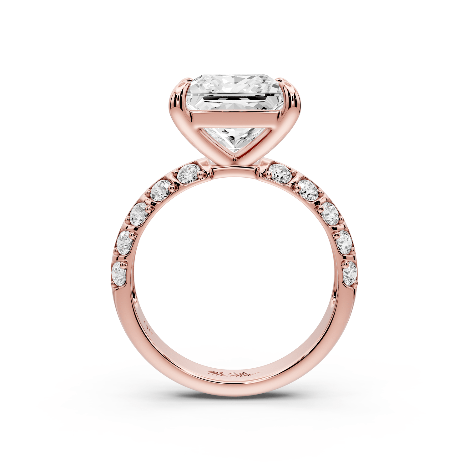 Jessica - 4ct 18k rose gold Princess Split-Shank Engagement Ring with Double-Row Shared-Prong Pavé Band - Mr. Alex Jewelry
