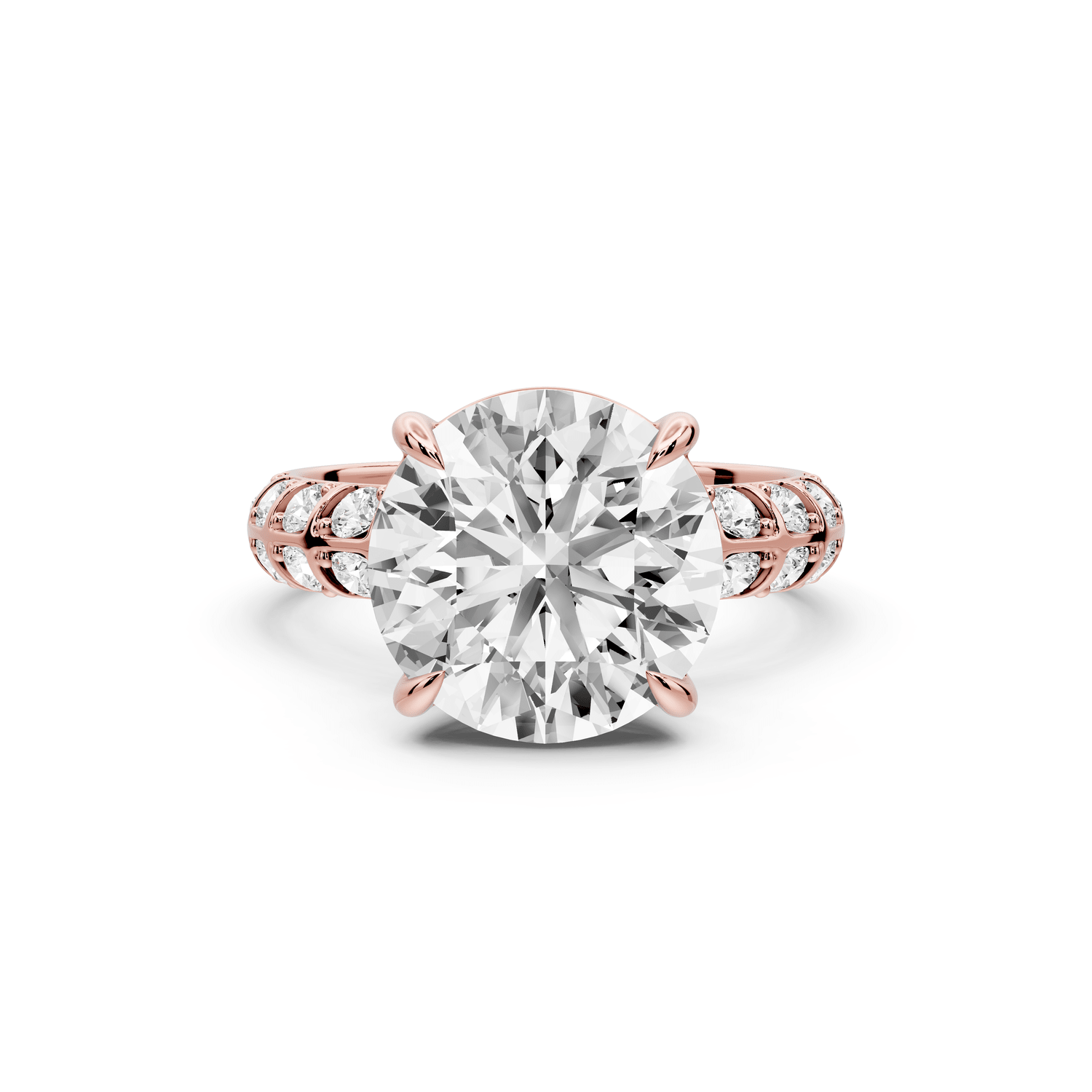 Jessica - 4ct 18k rose gold Round Split-Shank Engagement Ring with Double-Row Shared-Prong Pavé Band - Mr. Alex Jewelry