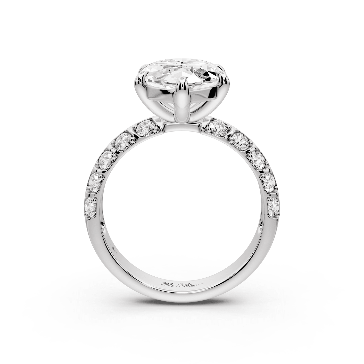 Jessica - 4ct 18k white gold Marquise Split-Shank Engagement Ring with Double-Row Shared-Prong Pavé Band - Mr. Alex Jewelry