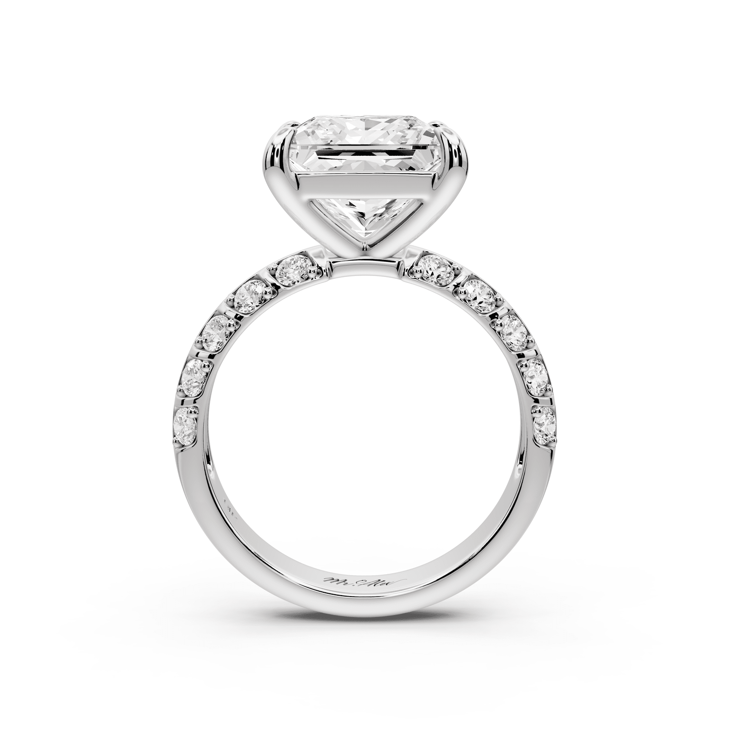 Jessica - 4ct 18k white gold Princess Split-Shank Engagement Ring with Double-Row Shared-Prong Pavé Band - Mr. Alex Jewelry