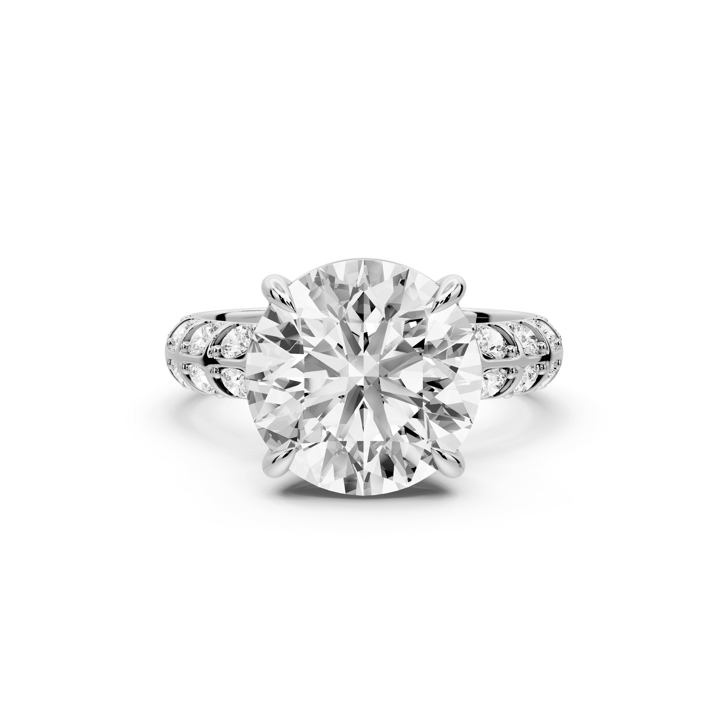 Jessica - 4ct 18k white gold Round Split-Shank Engagement Ring with Double-Row Shared-Prong Pavé Band - Mr. Alex Jewelry