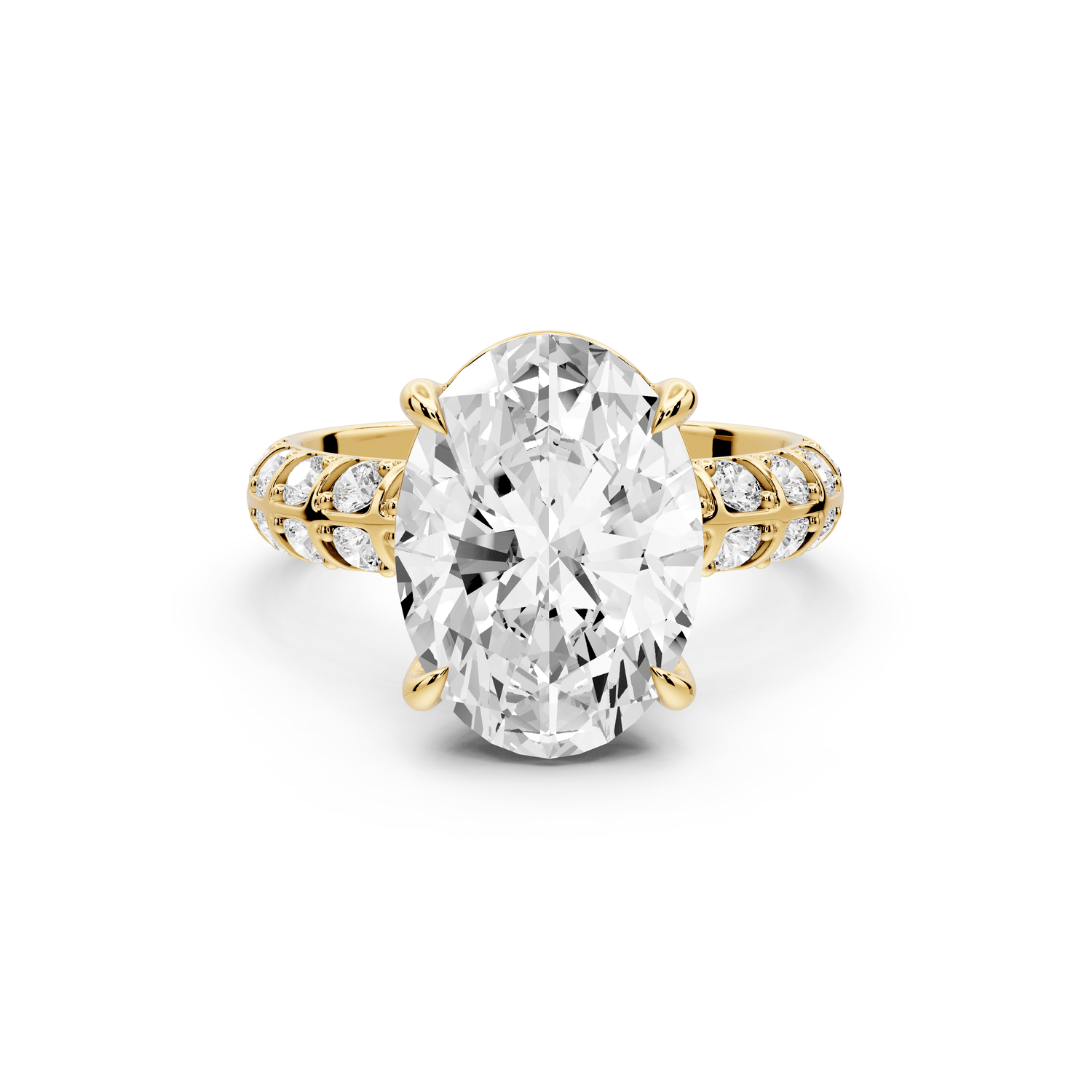 Jessica - 4ct 18k yellow gold Oval Split-Shank Engagement Ring with Double-Row Shared-Prong Pavé Band - Mr. Alex Jewelry