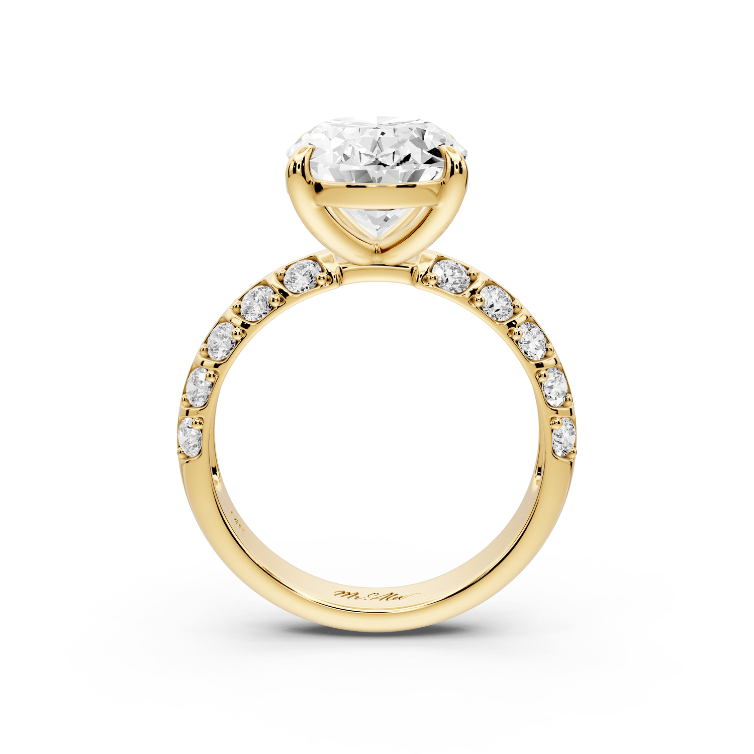 Jessica - 4ct 18k yellow gold Oval Split-Shank Engagement Ring with Double-Row Shared-Prong Pavé Band - Mr. Alex Jewelry