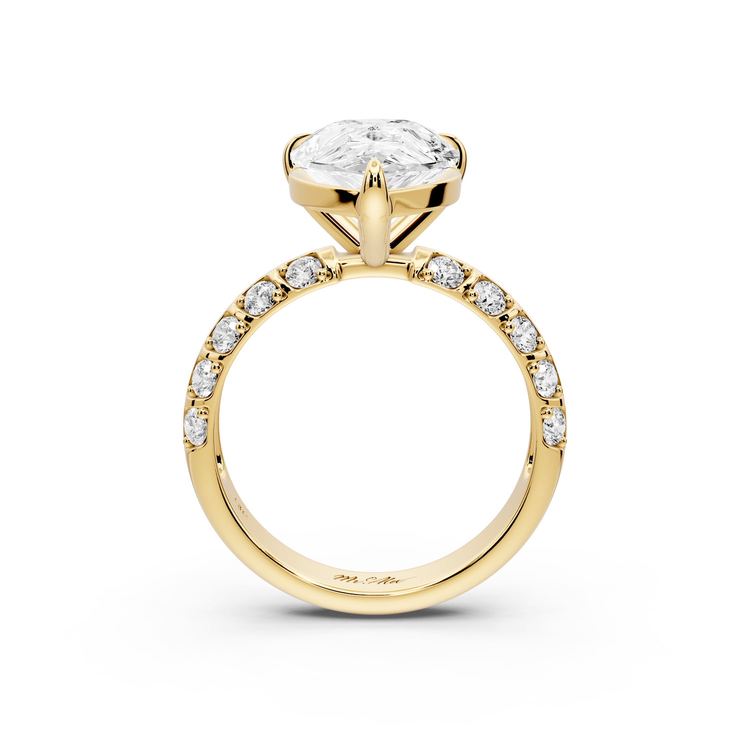 Jessica - 4ct 18k yellow gold Pear Split-Shank Engagement Ring with Double-Row Shared-Prong Pavé Band - Mr. Alex Jewelry