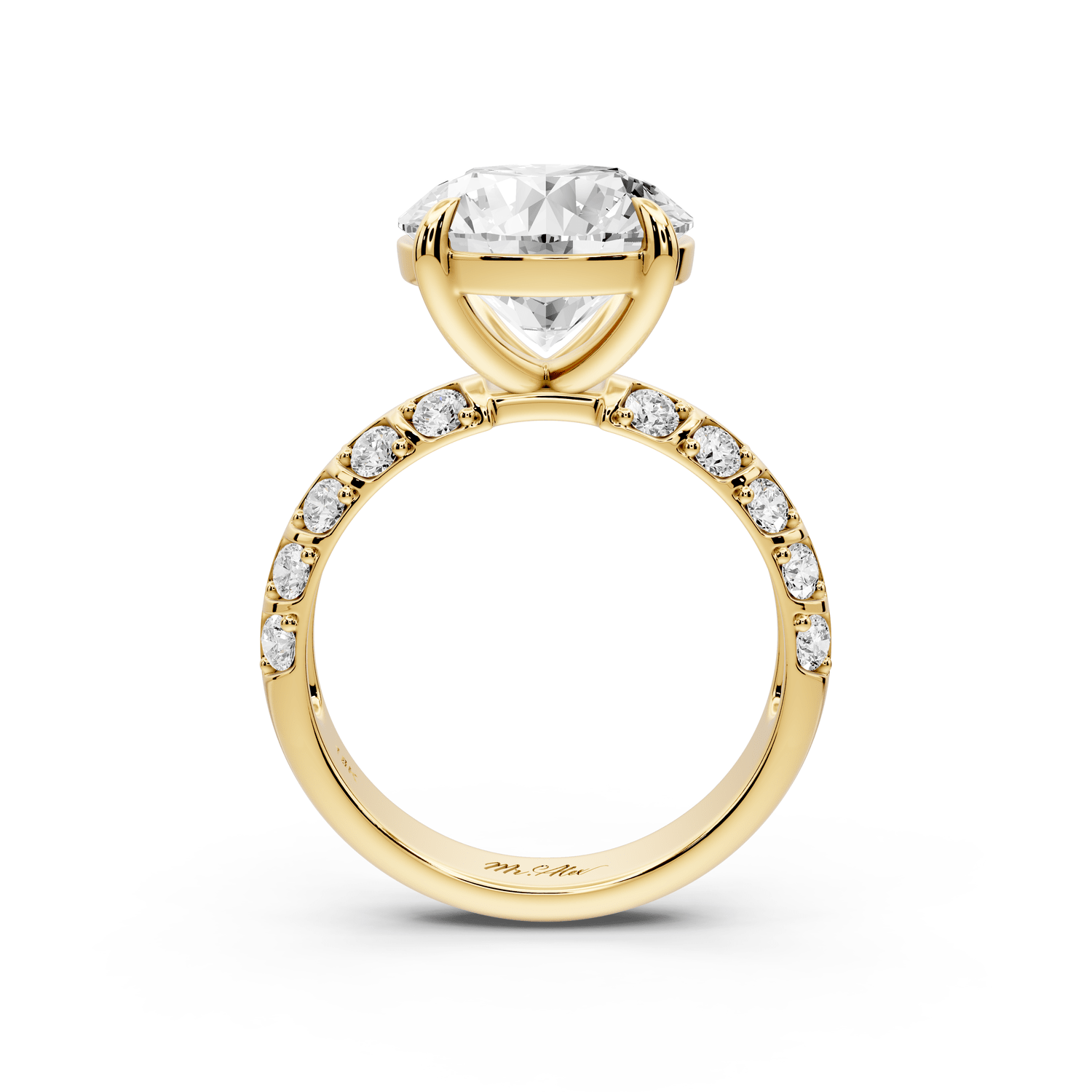 Jessica - 4ct 18k yellow gold Round Split-Shank Engagement Ring with Double-Row Shared-Prong Pavé Band - Mr. Alex Jewelry