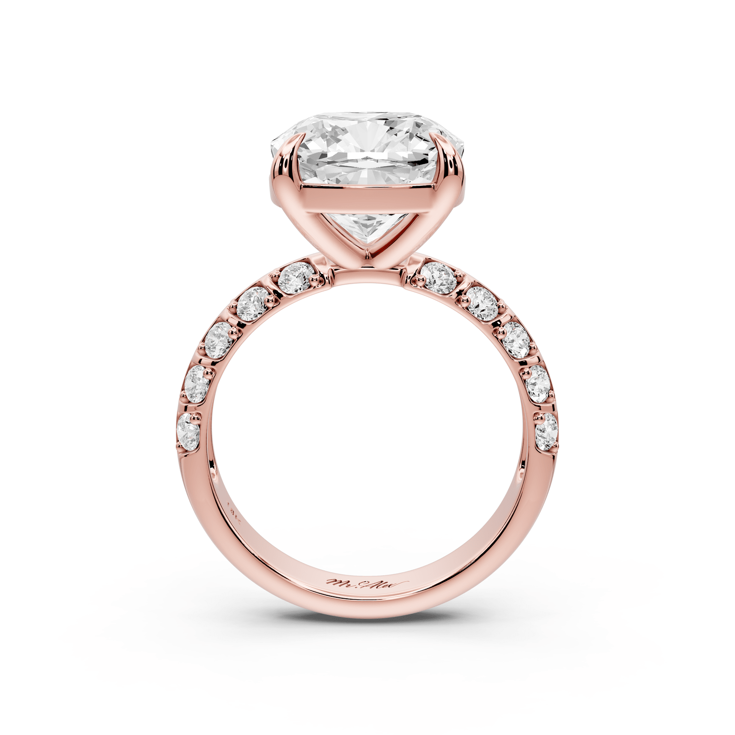 Jessica - 5ct 14k rose gold Cushion Split-Shank Engagement Ring with Double-Row Shared-Prong Pavé Band - Mr. Alex Jewelry