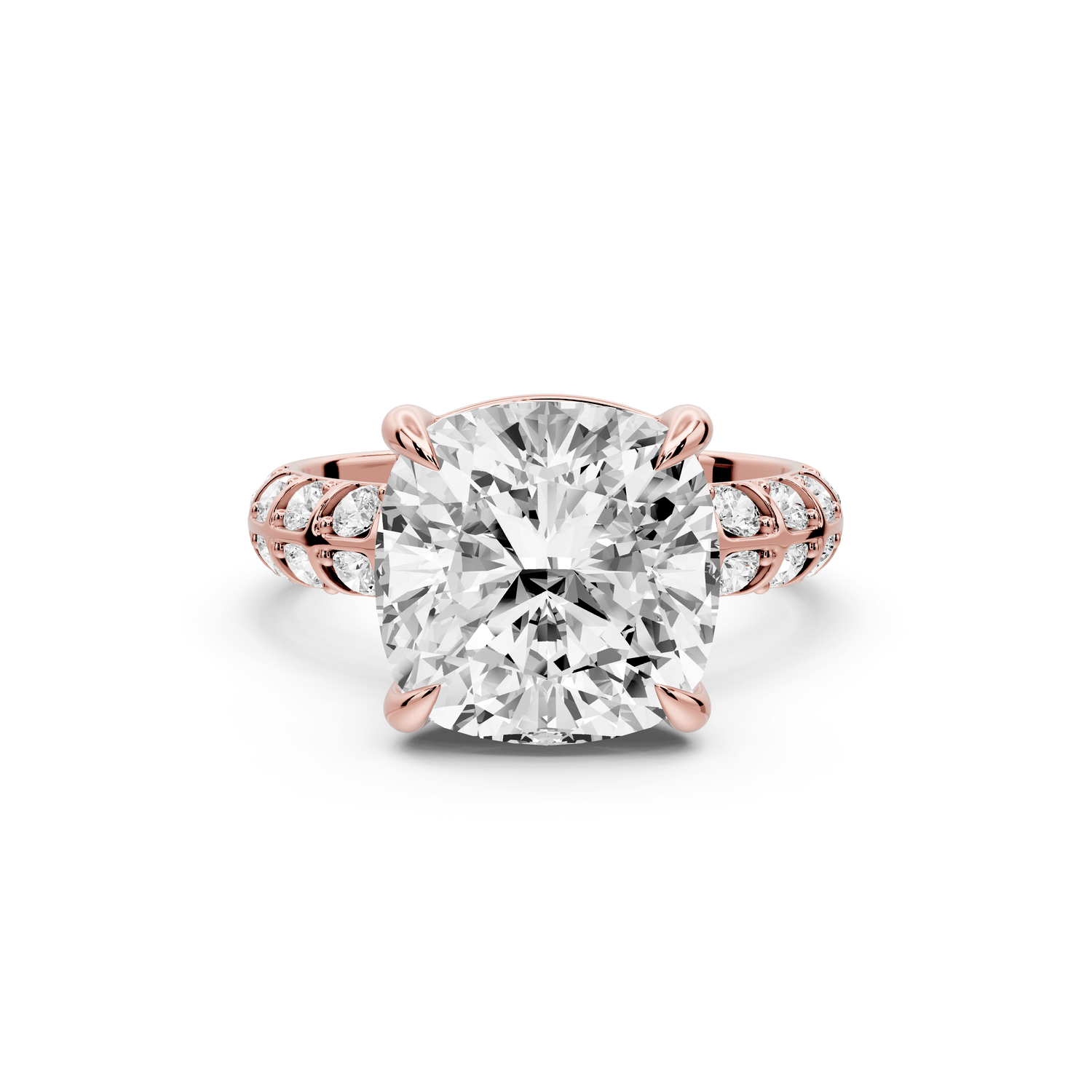 Jessica - 5ct 14k rose gold Cushion Split-Shank Engagement Ring with Double-Row Shared-Prong Pavé Band - Mr. Alex Jewelry