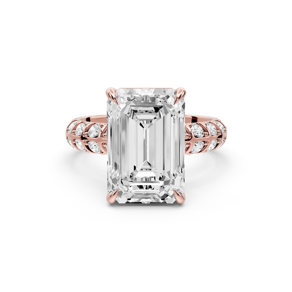 Jessica - 5ct 14k rose gold Emerald Split-Shank Engagement Ring with Double-Row Shared-Prong Pavé Band - Mr. Alex Jewelry
