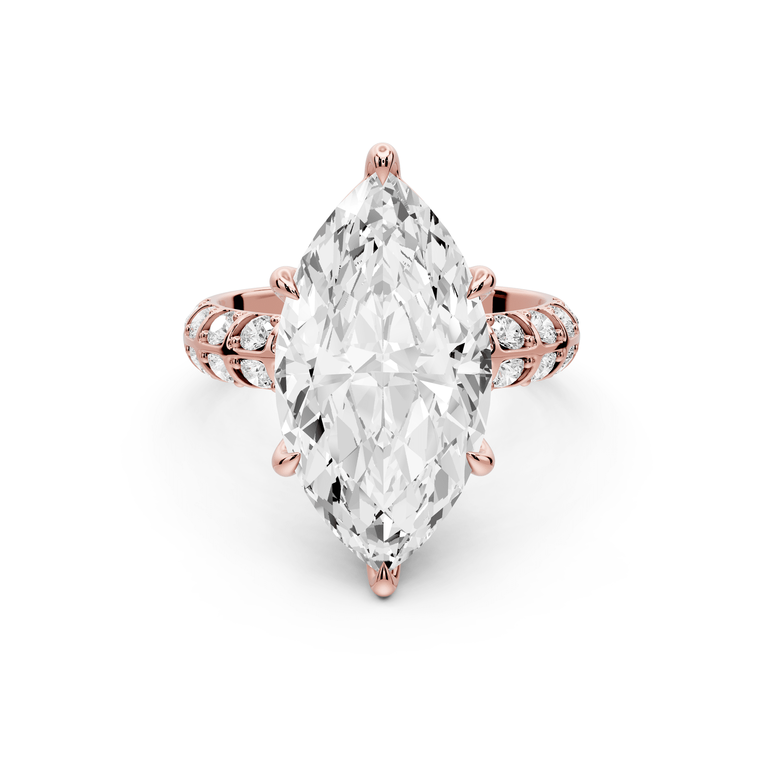 Jessica - 5ct 14k rose gold Marquise Split-Shank Engagement Ring with Double-Row Shared-Prong Pavé Band - Mr. Alex Jewelry