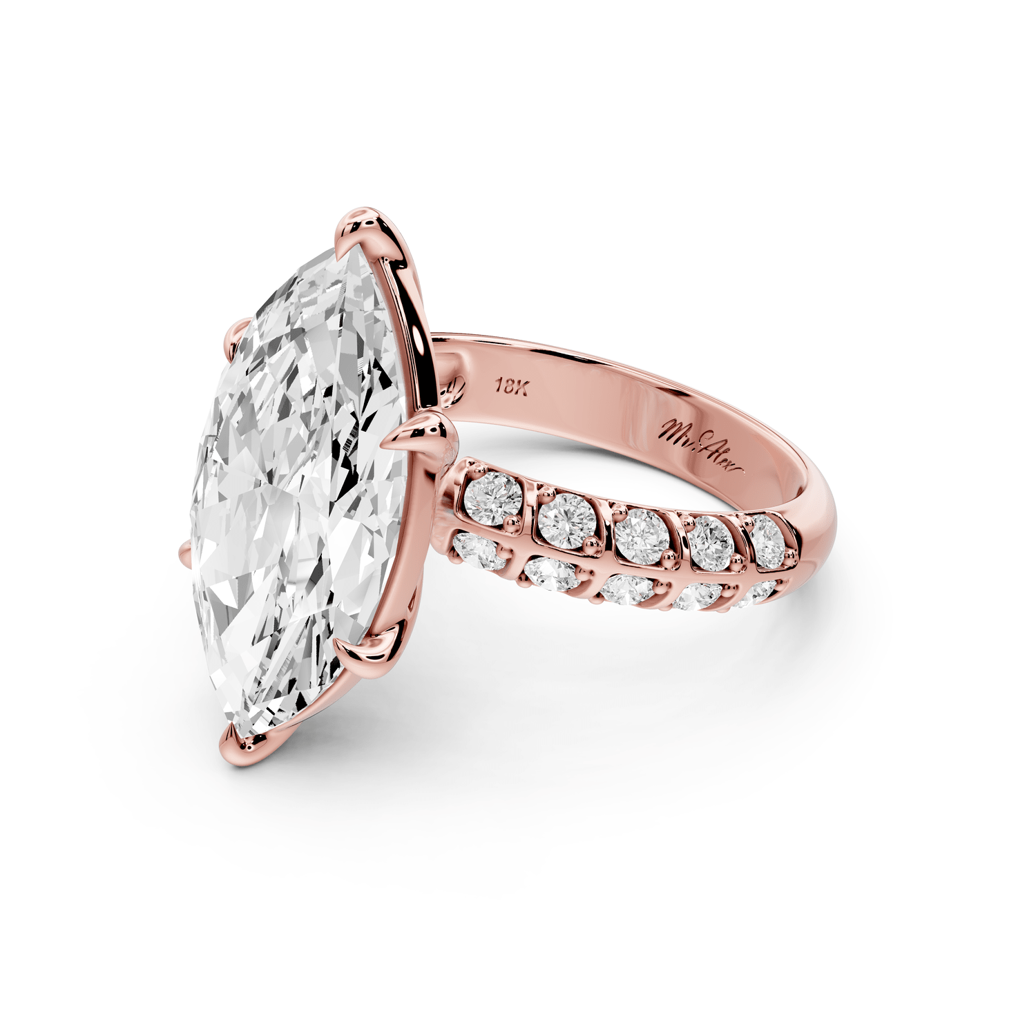 Jessica - 5ct 14k rose gold Marquise Split-Shank Engagement Ring with Double-Row Shared-Prong Pavé Band - Mr. Alex Jewelry