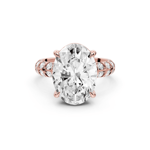 Jessica - 5ct 14k rose gold Oval Split-Shank Engagement Ring with Double-Row Shared-Prong Pavé Band - Mr. Alex Jewelry