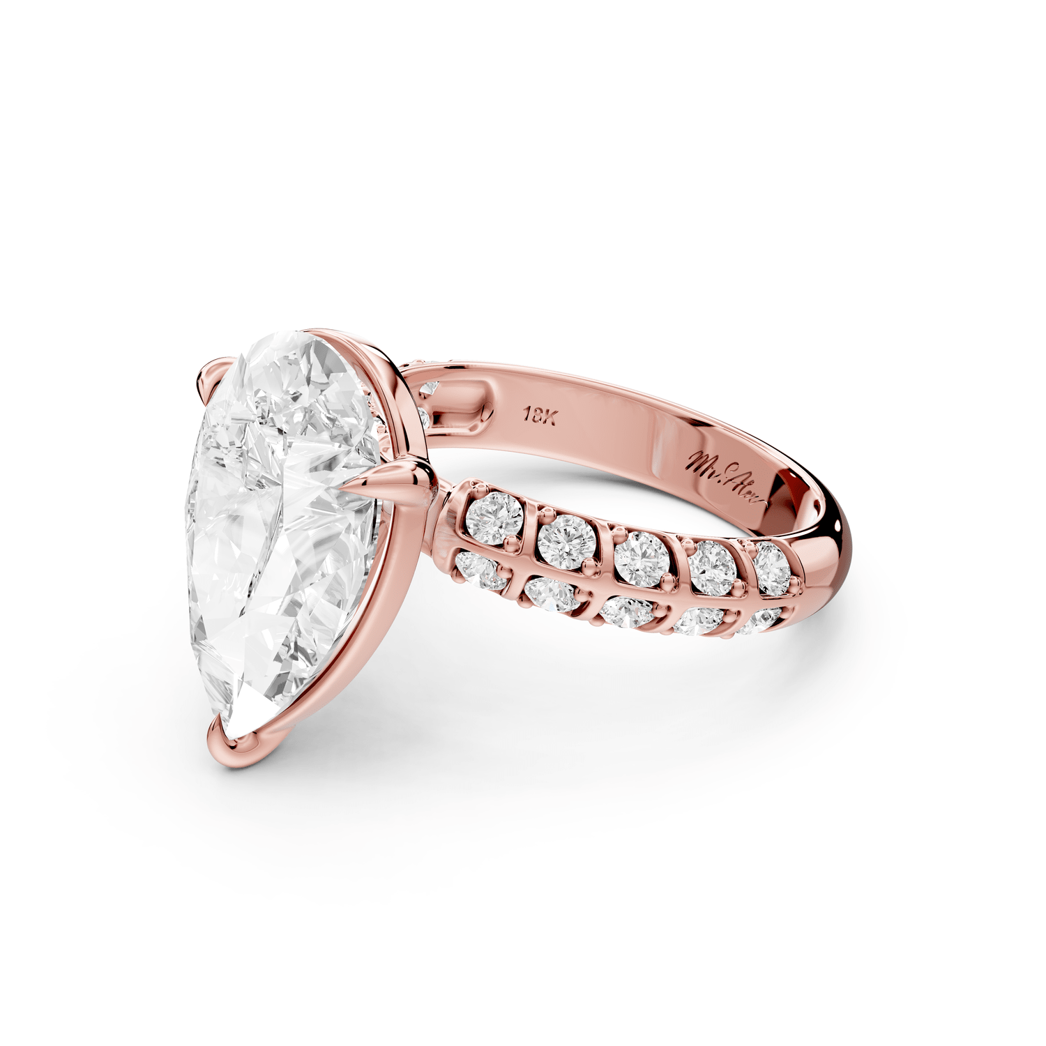 Jessica - 5ct 14k rose gold Pear Split-Shank Engagement Ring with Double-Row Shared-Prong Pavé Band - Mr. Alex Jewelry