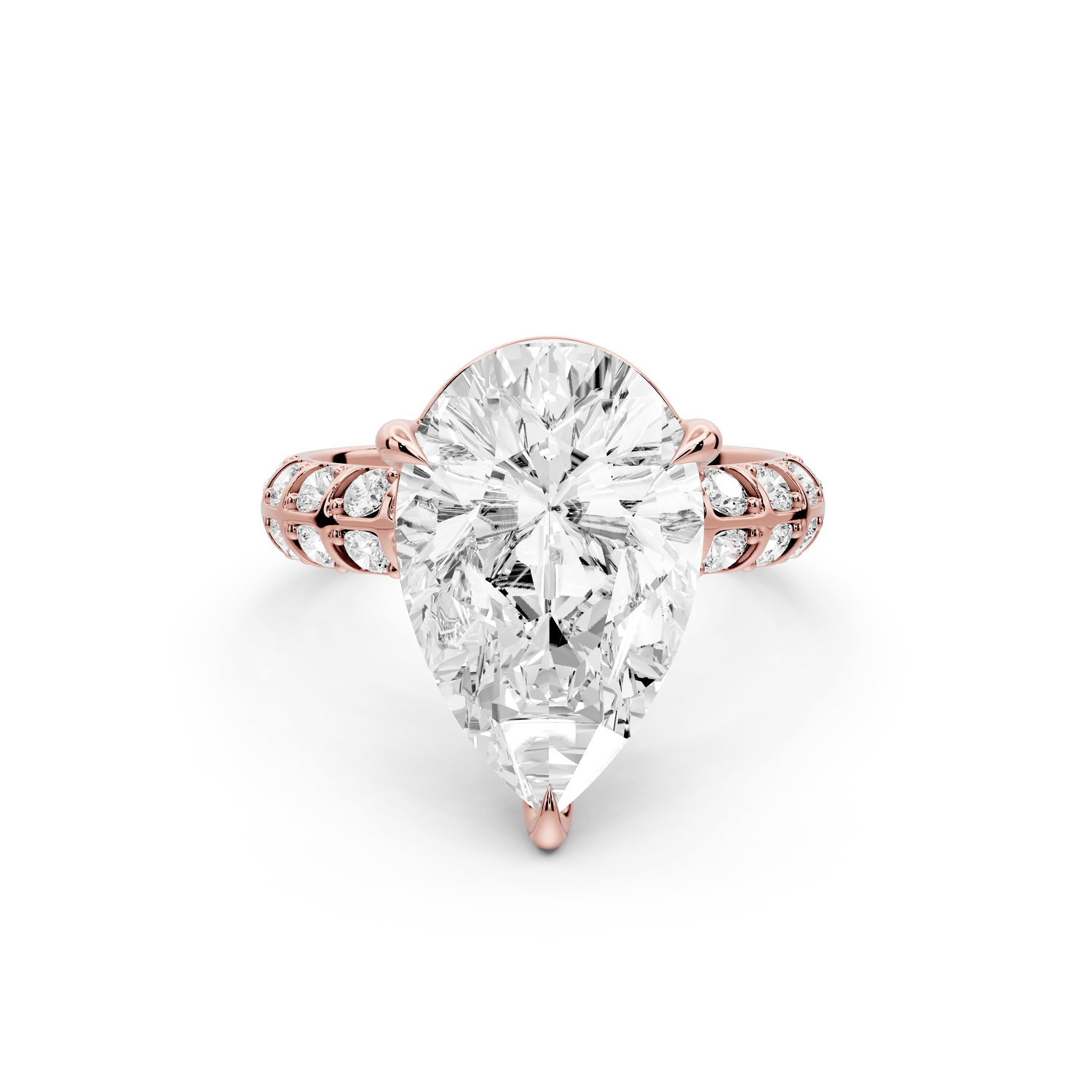 Jessica - 5ct 14k rose gold Pear Split-Shank Engagement Ring with Double-Row Shared-Prong Pavé Band - Mr. Alex Jewelry