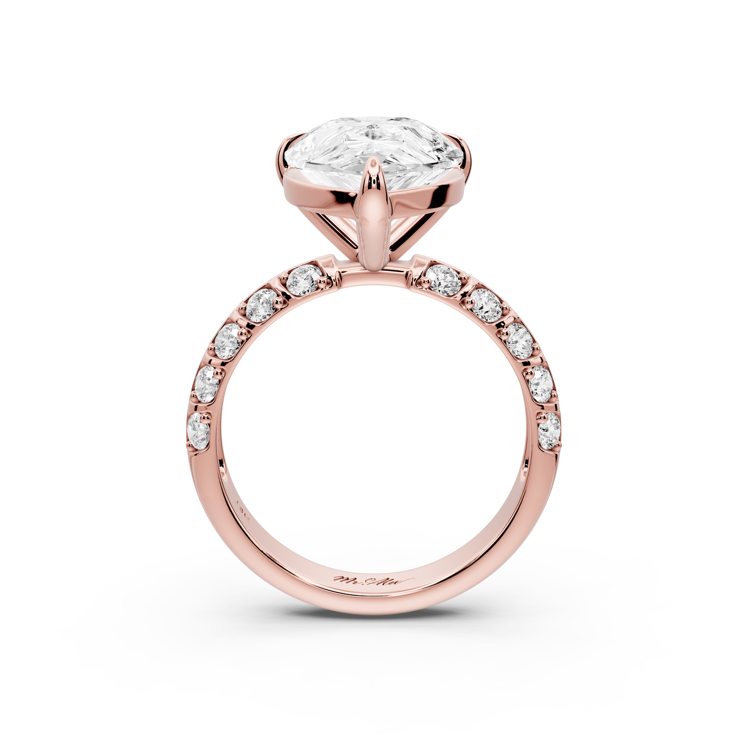 Jessica - 5ct 14k rose gold Pear Split-Shank Engagement Ring with Double-Row Shared-Prong Pavé Band - Mr. Alex Jewelry