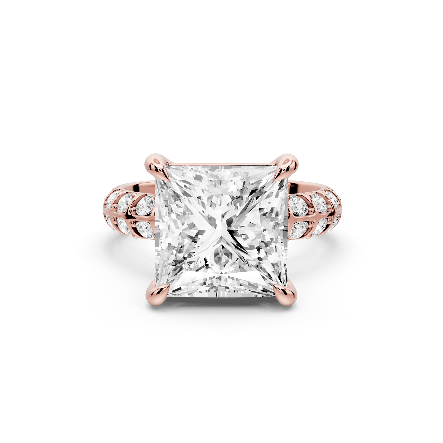 Jessica - 5ct 14k rose gold Princess Split-Shank Engagement Ring with Double-Row Shared-Prong Pavé Band - Mr. Alex Jewelry