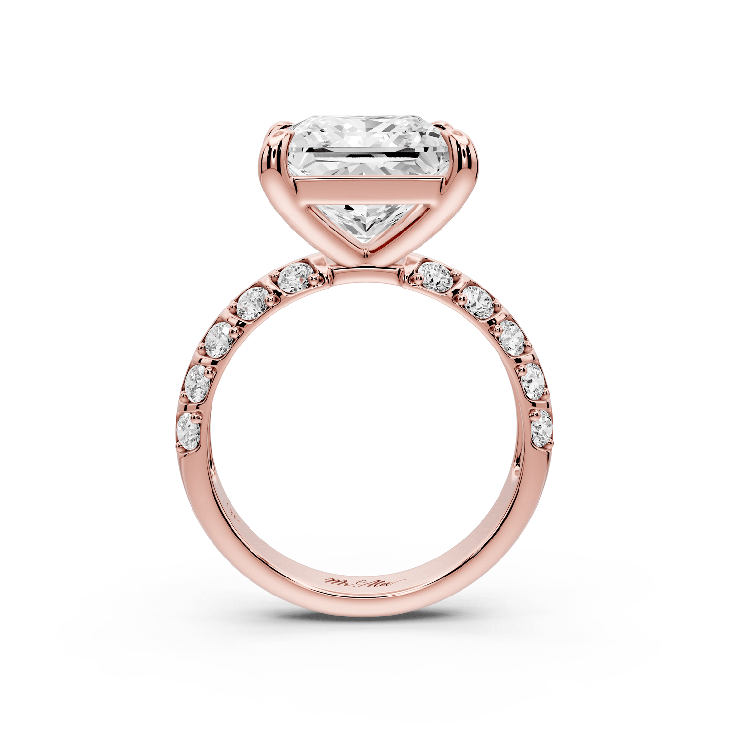 Jessica - 5ct 14k rose gold Princess Split-Shank Engagement Ring with Double-Row Shared-Prong Pavé Band - Mr. Alex Jewelry