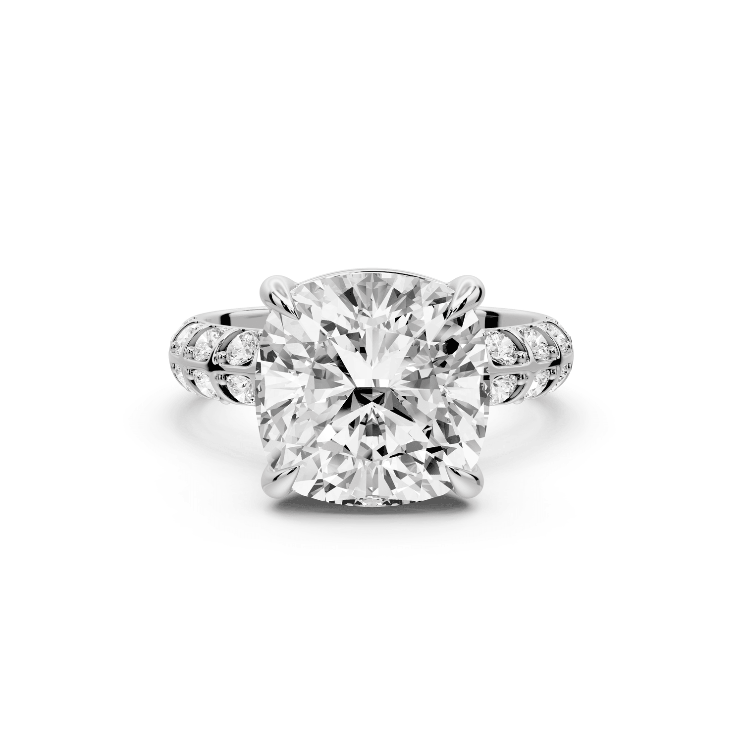 Jessica - 5ct 14k white gold Cushion Split-Shank Engagement Ring with Double-Row Shared-Prong Pavé Band - Mr. Alex Jewelry