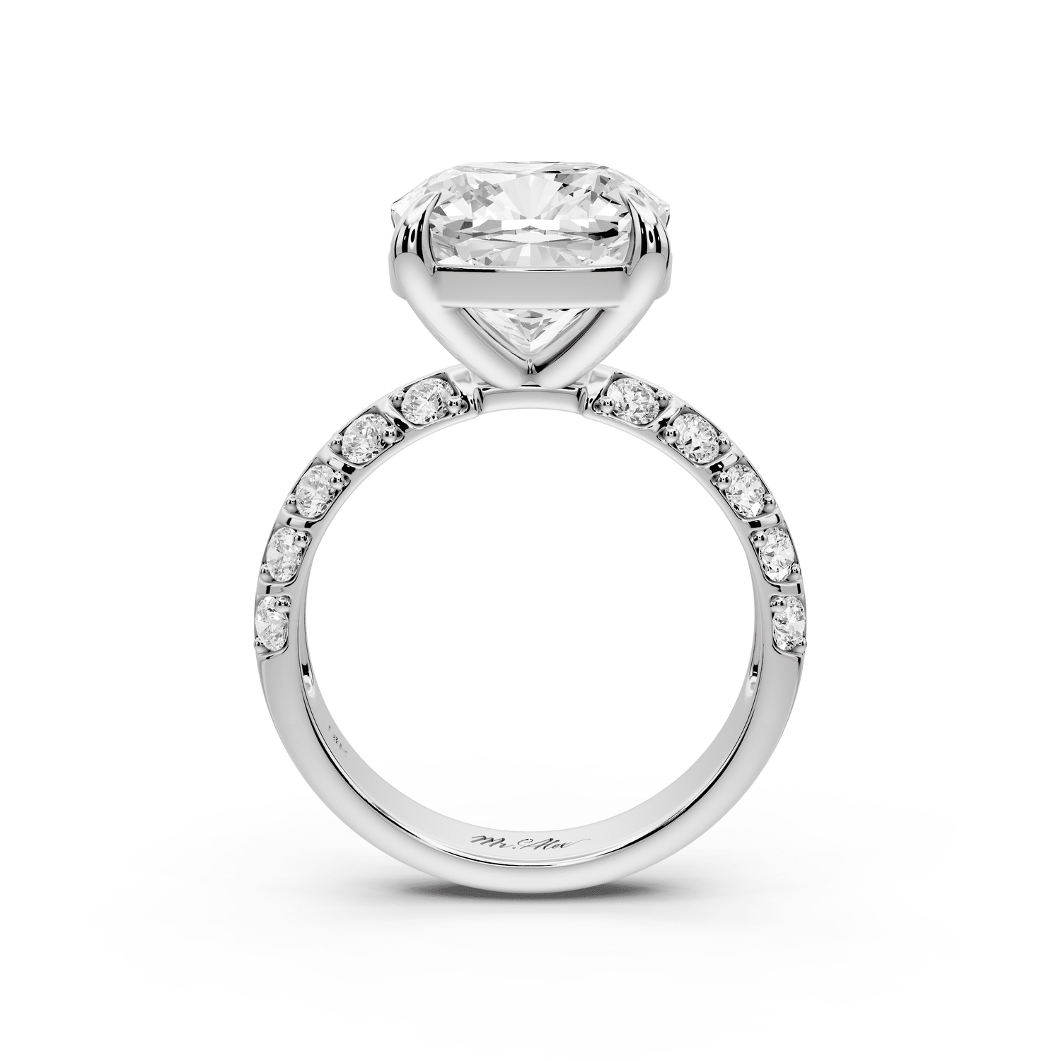 Jessica - 5ct 14k white gold Cushion Split-Shank Engagement Ring with Double-Row Shared-Prong Pavé Band - Mr. Alex Jewelry