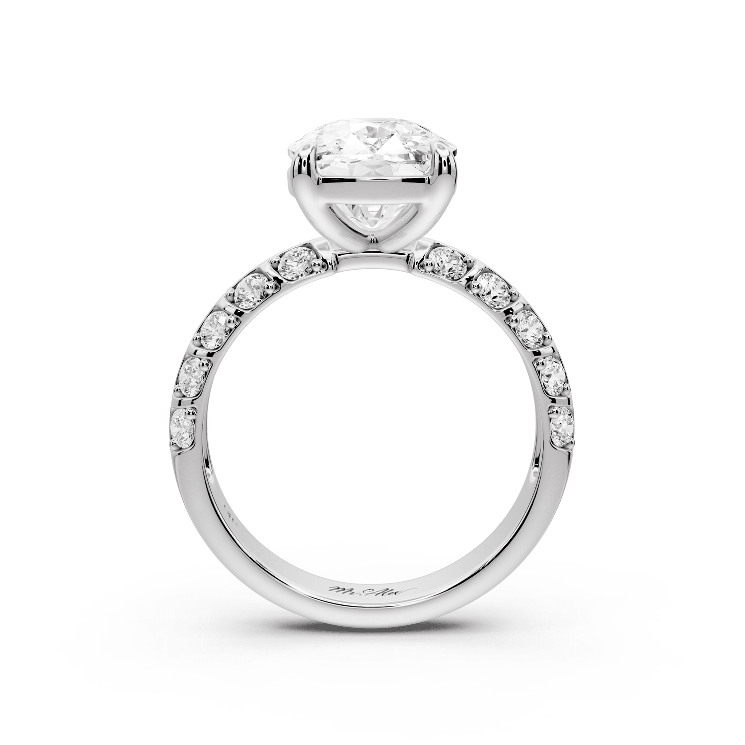 Jessica - 5ct 14k white gold Ecushion Split-Shank Engagement Ring with Double-Row Shared-Prong Pavé Band - Mr. Alex Jewelry