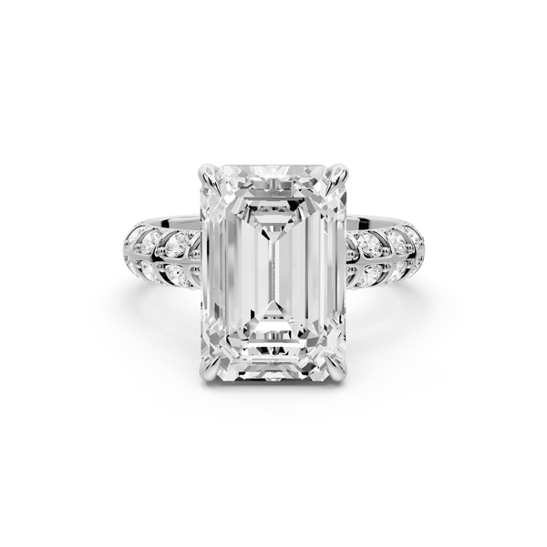 Jessica - 5ct 14k white gold Emerald Split-Shank Engagement Ring with Double-Row Shared-Prong Pavé Band - Mr. Alex Jewelry