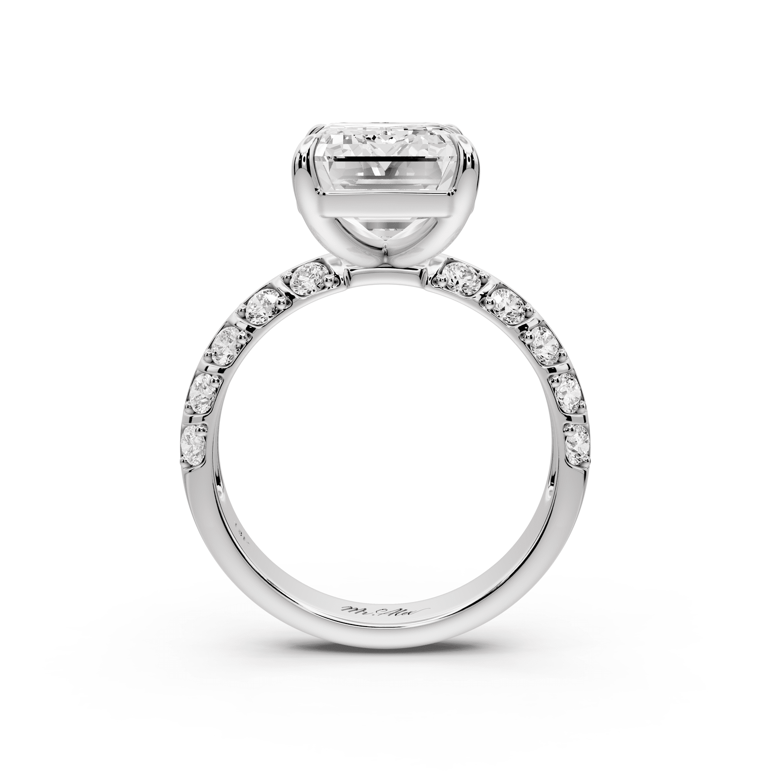 Jessica - 5ct 14k white gold Emerald Split-Shank Engagement Ring with Double-Row Shared-Prong Pavé Band - Mr. Alex Jewelry