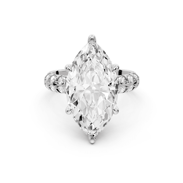Jessica - 5ct 14k white gold Marquise Split-Shank Engagement Ring with Double-Row Shared-Prong Pavé Band - Mr. Alex Jewelry