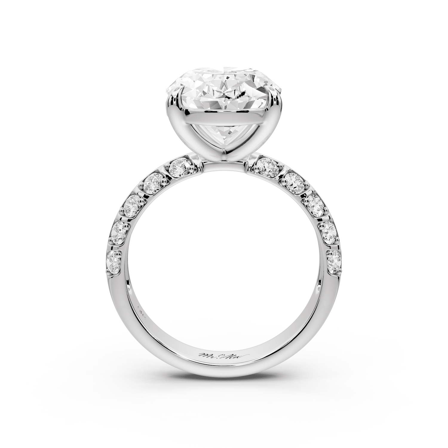 Jessica - 5ct 14k white gold Oval Split-Shank Engagement Ring with Double-Row Shared-Prong Pavé Band - Mr. Alex Jewelry