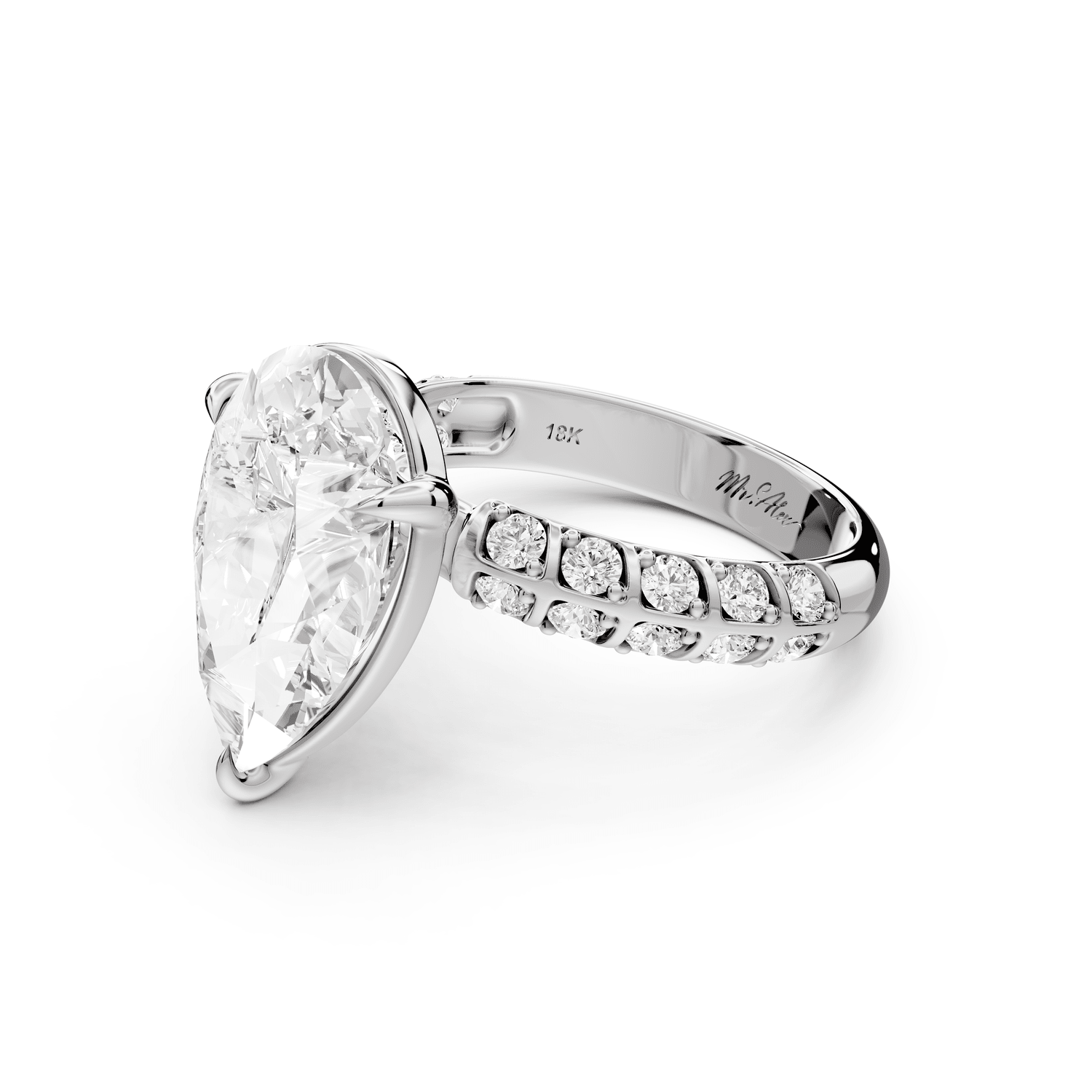 Jessica - 5ct 14k white gold Pear Split-Shank Engagement Ring with Double-Row Shared-Prong Pavé Band - Mr. Alex Jewelry